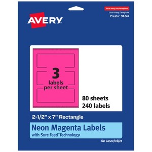 Avery Neon Magenta Paper Labels, 2.5" x 7" Rectangle - 1 of 4
