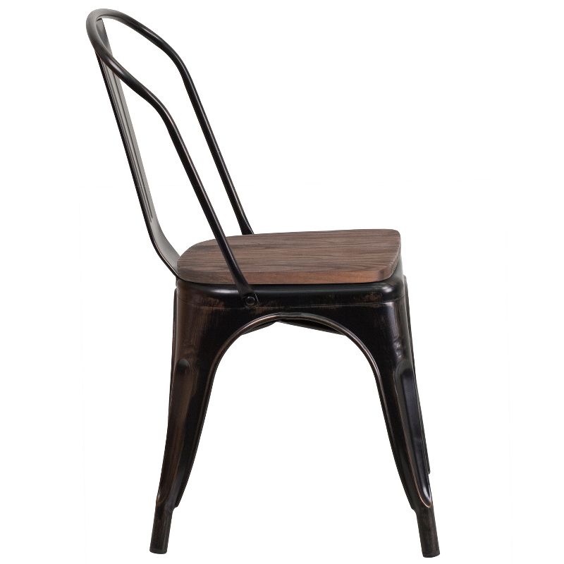 Merrick Lane Series Dining Chair - Blue Metal Frame - Textured Wooden Seat - Slatted, Curved Back, 4 of 18