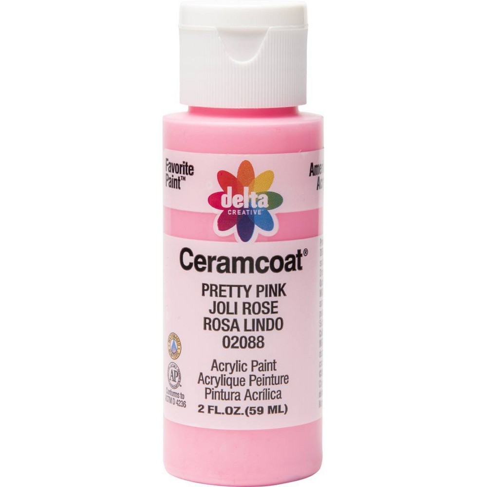 2 fl oz Acrylic Craft Paint Pretty Pink - Delta Ceramcoat: Non-Toxic, Low-Odor, Multi-Surface, Water-Based, Age 13+