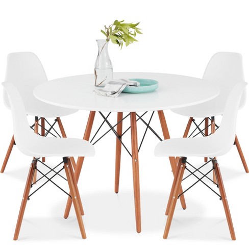 Shop GENERIC Wooden Legs Round Dining Table Desk with 4 Chairs - White