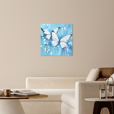 Textured Blue and White Butterflies Wrapped Canvas Wall Art, 30" x 30"