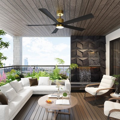 Famapy 5-Blade Ceiling Fan with Black Wood Blades, LED Light, and Timer