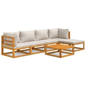 vidaXL Patio Furniture Set Patio Lounge Set Sofa with Cushions Solid Wood - 2x Corner 2x Middle Footrest Table Light Gray - 1 of 4