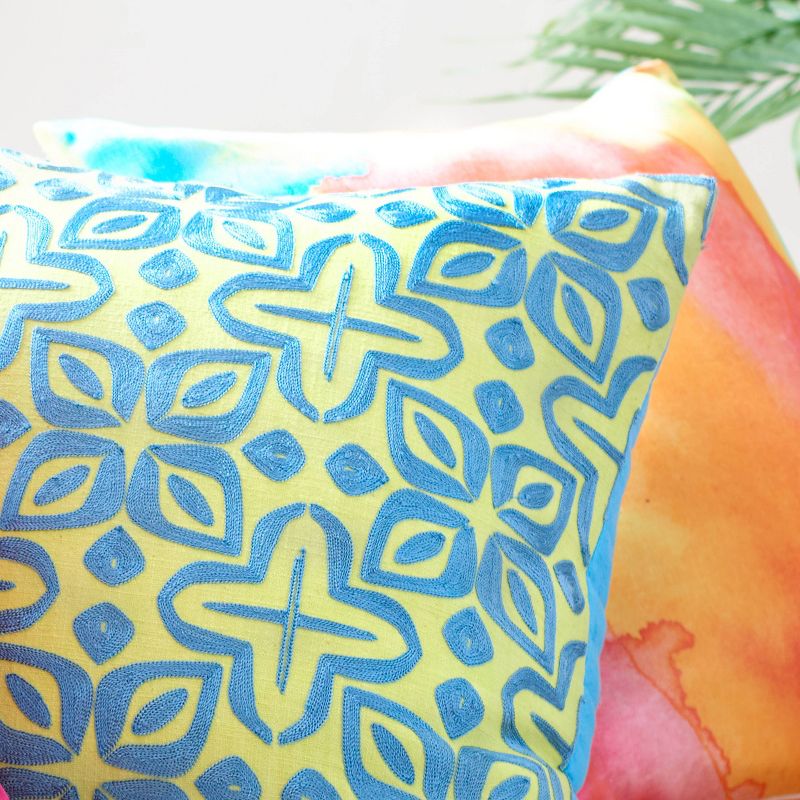 Beauty Embroidered Decorative Pillow Blue/Sunshine - Rochelle Porter, 6 of 8