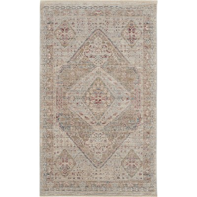 Enchanting Floral Medallion Beige/Grey Synthetic 3' x 5' Area Rug