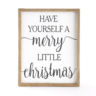 Lakeside Merry Little Christmas Sign with Wood Frame - Indoor Holiday Wall, Mantle Decor