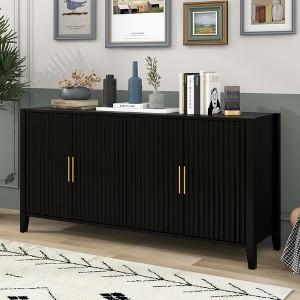 63.1" MDF and Pine Wood 4-Vertical Wavy Slatted Doors Sideboard with Metal Handles for Dining Room, Living Room, Kitchen, or Entryway - 1 of 4