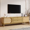 66.9" Mid-Century Modern TV Stand with Sliding Doors & Rattan Drawers for Living Room, Fits 75 Inch TV-3irtyhousy - 2 of 4