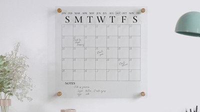 Clear Acrylic Monthly Wall Calendar with Black Print and Dry Erase Marker