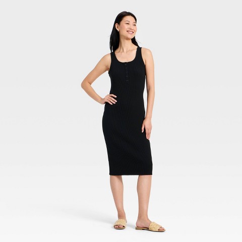 Женские платья A New Day Women's Wide Strap Sleeveless Button-Front Midi Bodycon Dress - A New Day™ Black M