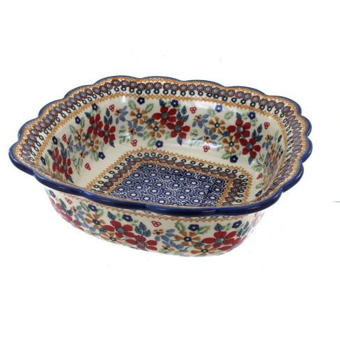 Blue Rose Polish Pottery Red Daisy Medium Square Serving Dish : Target