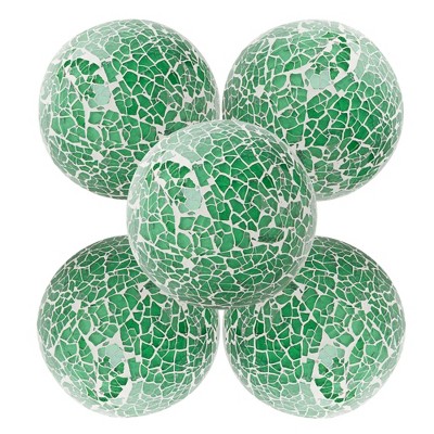 Juvale 5 Pack Green Mosaic Glass Balls Decorative for Home Decor, Accessories for Living Room, 3 In