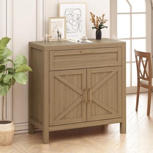 Brown Overflow Buffet Cabinet Sideboard with Storage, 34.3' Modern Buffet Cabinet with Storage, Credenza Buffet Table with 2 Doors and Adjustable She - 1 of 4
