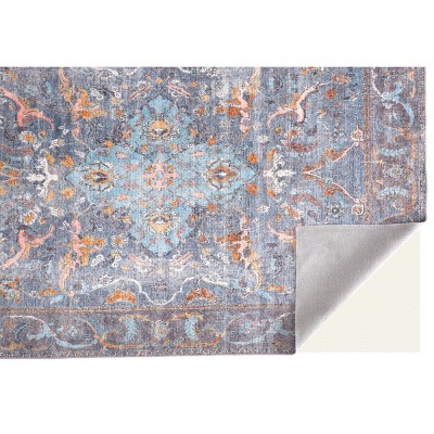 Percy Blue and Gray Medallion Washable Area Rug