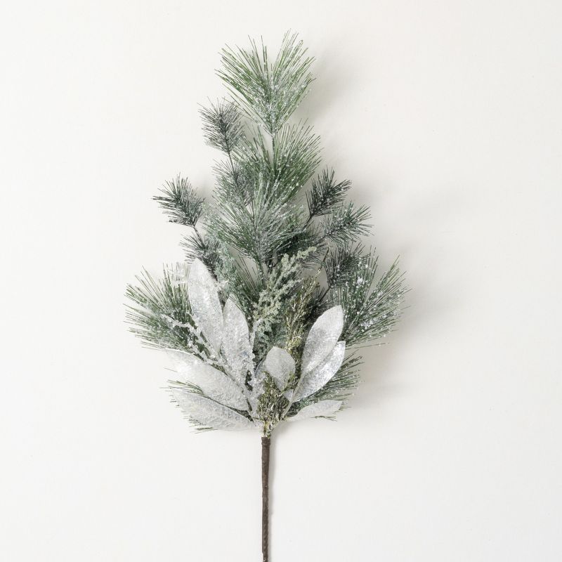 25"H Sullivans Frosted Snow Pine Spray, Green, 1 of 3