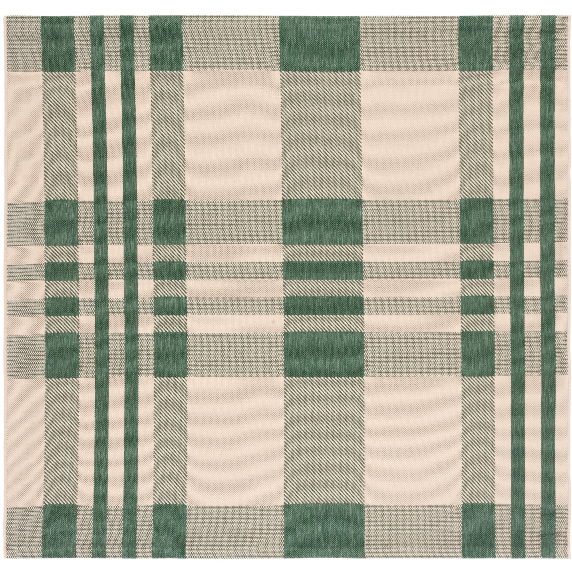 Courtyard CY6201 UV & Stain Resistant Non-Shedding Power Loomed Indoor/Outdoor Accent Rug - Green/Beige - 4'x4' - Safavieh