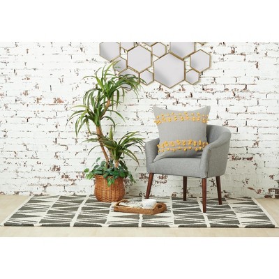 Gray and Ochre Handcrafted Tufted Throw Pillow