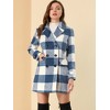 Allegra K Women's Notched Lapel Double Breasted Winter Plaids Overcoat - 4 of 4