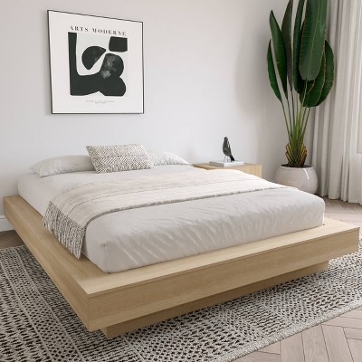 Natural Oak Queen Platform Bed with Engineered Wood Frame