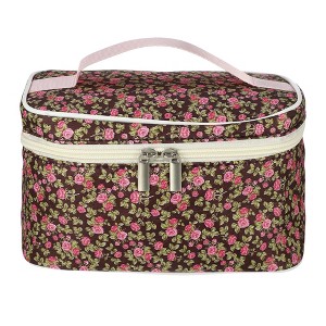 Unique Bargains Portable Peony Cosmetic Bag Red Brown 1 Pc - 1 of 3