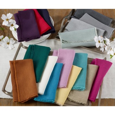 Gray Stone Washed Linen Fringed Table Napkins, Set of 4