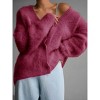 Coolmee Women's Fuzzy Cardigan Sweater V Neck Long Sleeve Button Down Slouchy Furry Knit Sweaters - 2 of 4