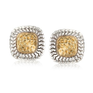 Ross-Simons Sterling Silver and 14kt Yellow Gold Square Earrings - 1 of 4