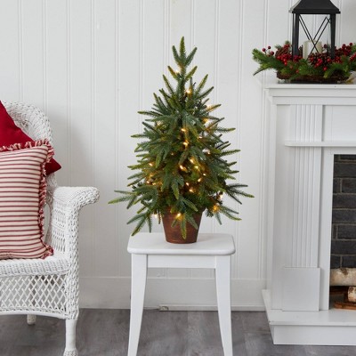 2.5ft Green Douglas Fir Tabletop Christmas Tree with Copper Planter and LED Lights