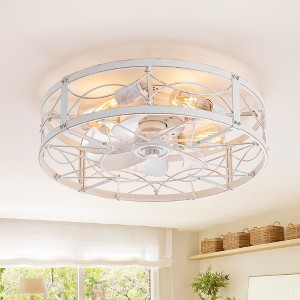 Airsurfer 20" Flush Mount Distressed White and Gold Cage Ceiling Fan with Integrated LED Light and Remote (7-Blade) - 1 of 4