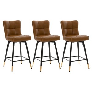 Bekrvio 26" Swivel Counter Height Bar Stools Set of 2,Modern Faux Leather Upholstered with Back,Counter Stool Chairs for Kitchen Island - 1 of 4