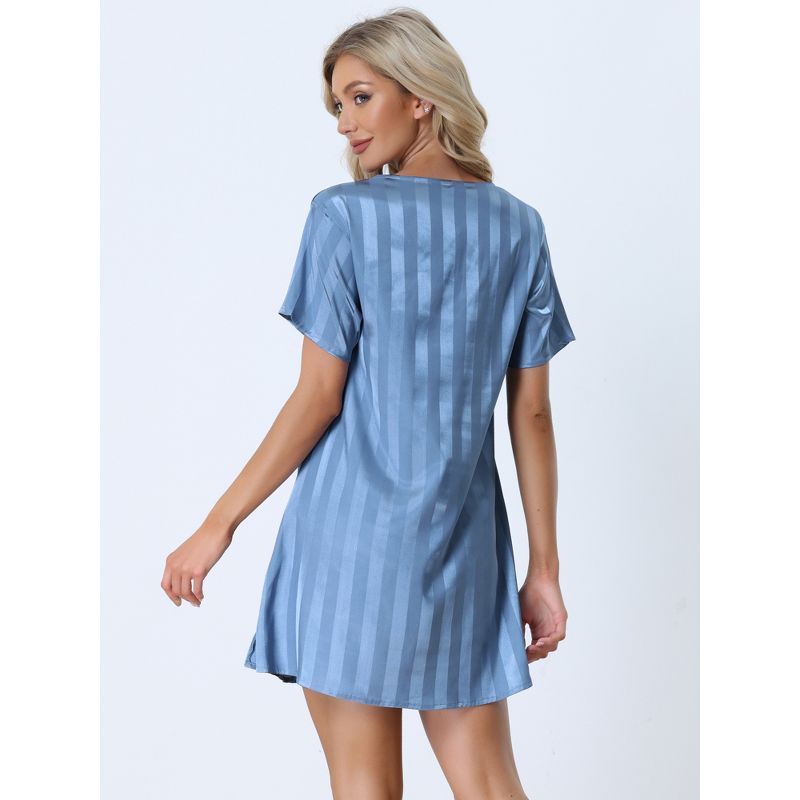 cheibear Women's Short Sleeve Mini length Striped Pajama Dress, 3 of 6
