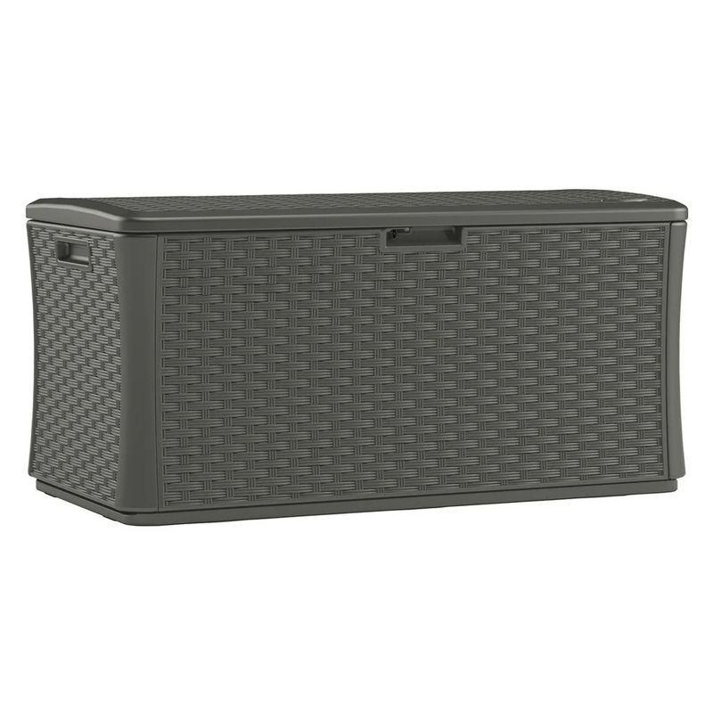 Suncast BMDB13400ST 134-Gallon Extra Large All-Weather UV-Resistant Wicker Pattern Deck Box with Lockable Lid for Garden, Garage, or Patio, Stoney, 1 of 7