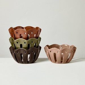Set of 4 Wavy Edge Mini Berry Bowls Tan/Brown/Green/Winter Tan - Hearth & Hand™ with Magnolia - 1 of 3