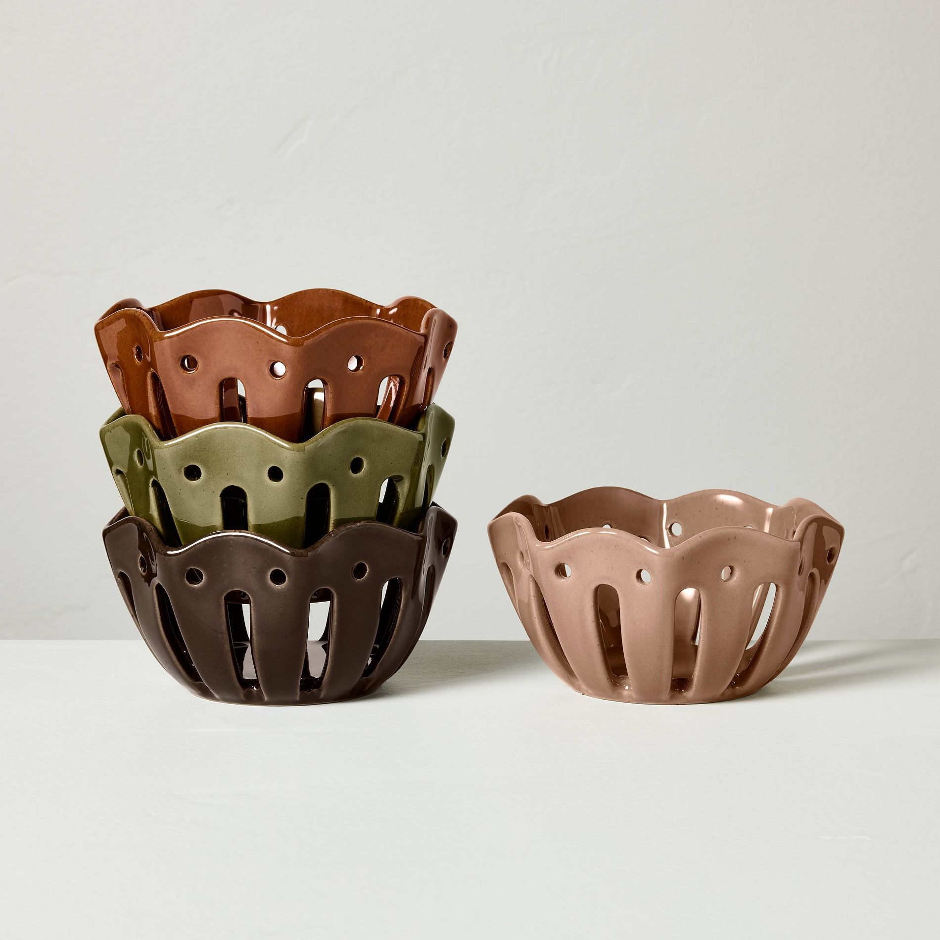 Set of 4 Wavy Edge Mini Berry Bowls Tan/Brown/Green/Winter Tan - Hearth & Hand™ with Magnolia