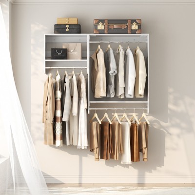 Aheaplus 59'' Floating Closet Organizer with Hanging Rods, Wall-mounted Closet System with Storage Shelf