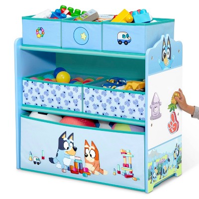 Bluey 6 Bin Wooden Toy Storage Organizer with Reusable Stickers