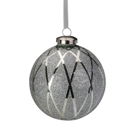 Northlight 4" Silver Glitter Diamond Pattern Glass Ball Christmas Ornament