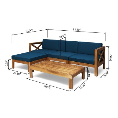 Teak Finish Acacia Wood 5pc Outdoor Sofa Set with Dark Teal Cushions
