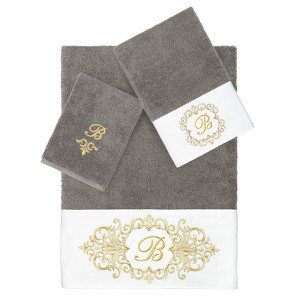 Linum Home Textiles 100% Turkish Cotton MONICA Gold Thread 3PC Embellished Towel Set - 1 of 4