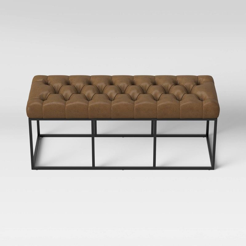 Trubeck Tufted Metal Base Bench Faux Leather Brown - Threshold&#8482;, 4 of 6
