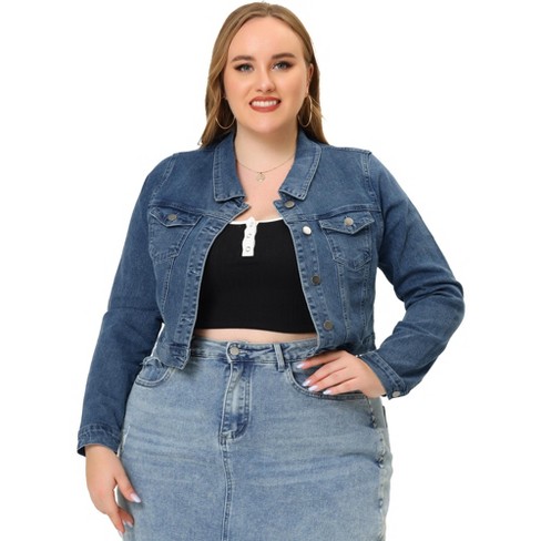 Agnes Orinda Women's Plus Size Cropped Long Sleeve Trendy Fashion Denim  Jean Jackets Dark Gray Blue 2x : Target