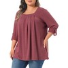 Women's Plus Size Long Sleeve Button Square Neck Flowy Pleated Loose Tunic Blouse - Agnes Orinda - 2 of 4