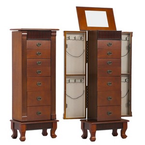 FDW Wooden Jewelry Storage with 7 Drawers and Makeup Mirror, Brown - 1 of 4