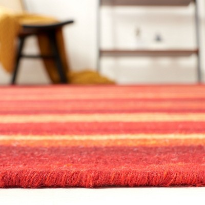 Handmade Red Wool Striped 8' x 10' Reversible Area Rug