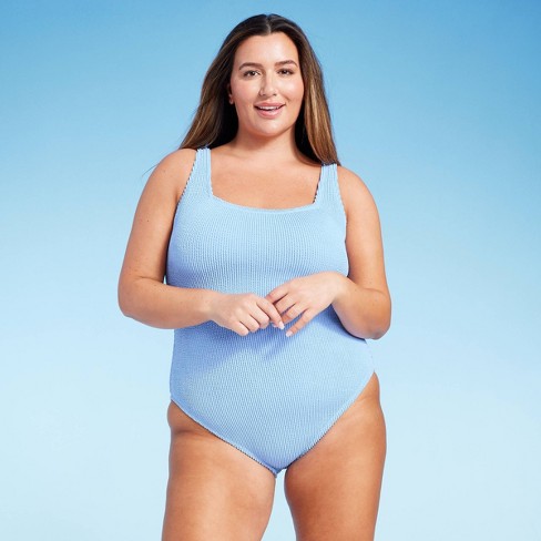 Women's Pucker Textured Full Coverage One Piece Swimsuit - Shade & Shore™ Blue - image 1 of 3