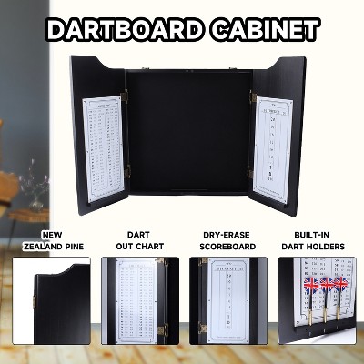 Hudson Black Solid Pine Dartboard Cabinet with Scoreboard