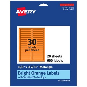 Avery Bright Orange Paper Labels, 2/3" x 3-7/16" Rectangle - 1 of 4