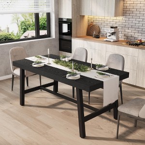 Industrial Dining Table for 4-6 People, 63" Long Wooden Kitchen Table with Sturdy Metal Frame & Natural Wood Finish - Seats 4 Rectangular - 1 of 4