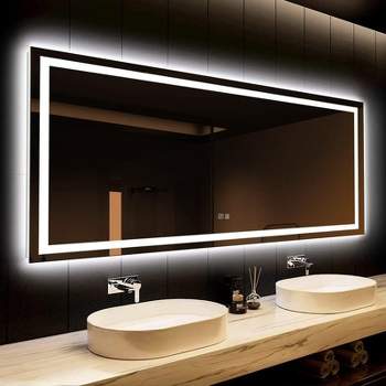 HOMLUX Dimmable Rectangular Frosted Edge Bathroom Mirror with Memory, Auto-off Anti-fogging and 3 color temperature