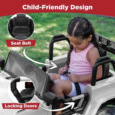 White 12V Kids Ride-On Truck with Remote Control and LED Lights